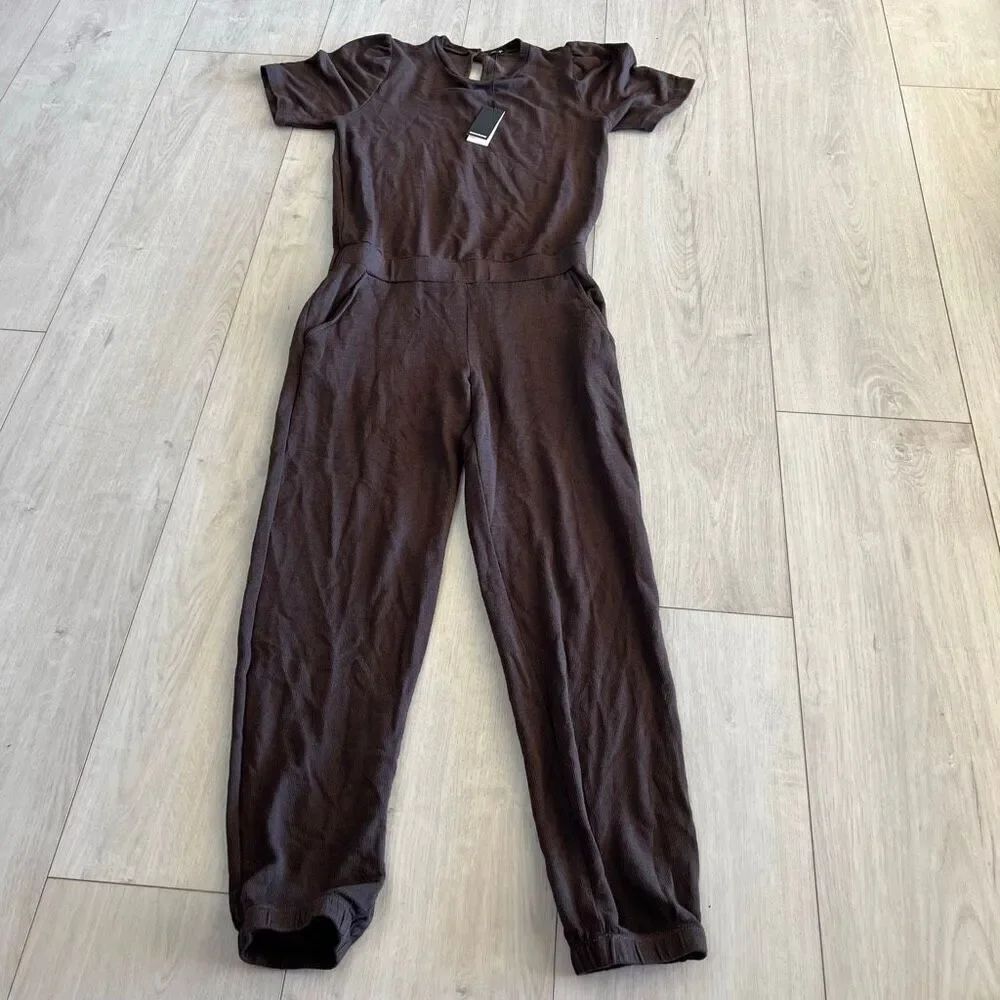 Monrow Supersoft Puff Sleeve Jumpsuit Brown Small